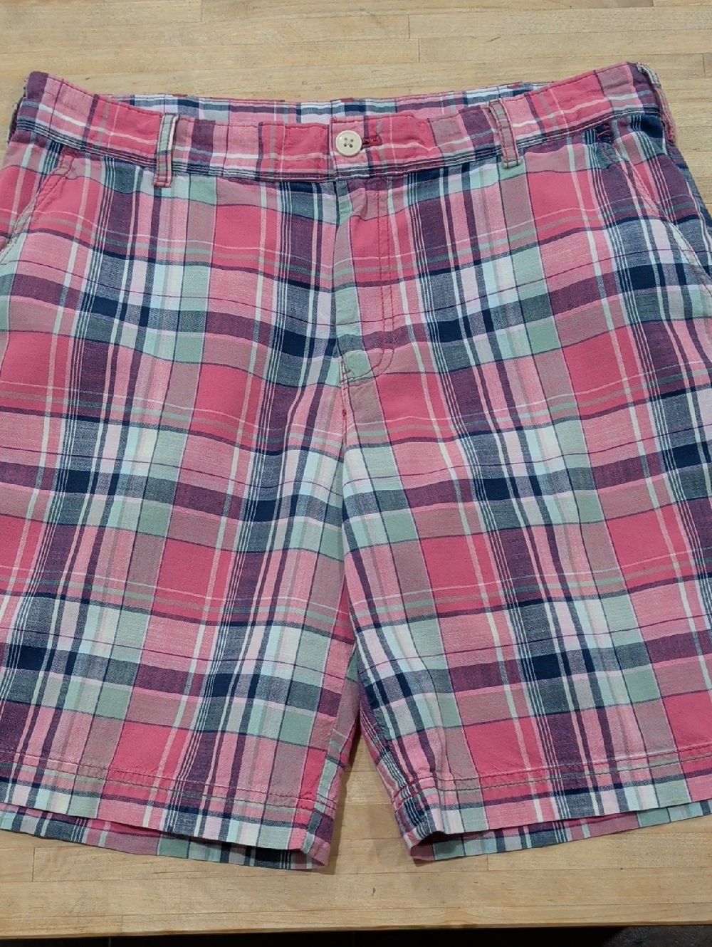 Izod Pink And Blue Plaid Cotton Flat Front Shorts Size 34 Waist